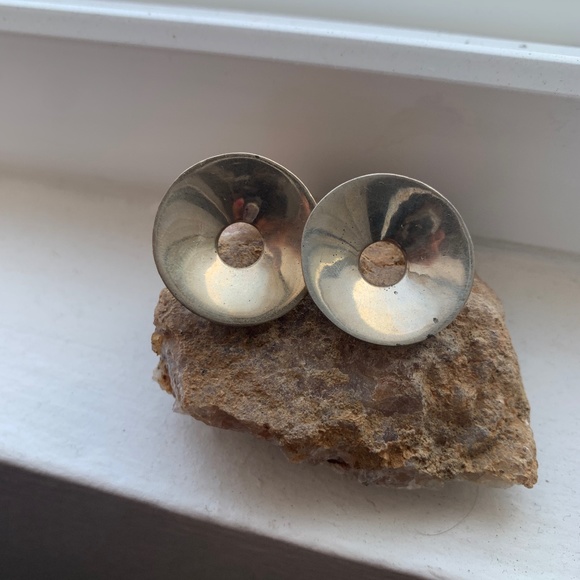 Sterling silver round circular with hole earrings hoop SOLD - Picture 1 of 2